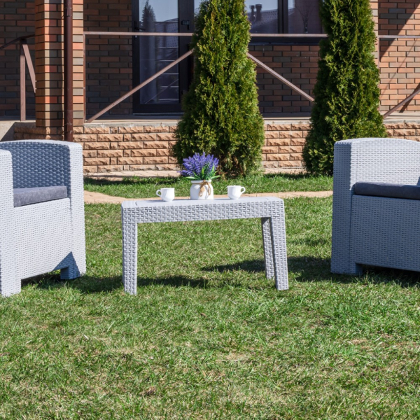 Лаунж зона на 2 персоны Royal Family LANA LUX XS стол и кресла, светло-серый из пластика